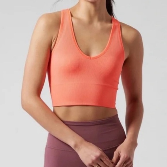 Athleta Aurora Orange Crop Rib Tank Camisole Bralette V Neck Ribbed Stretch - Picture 2 of 6
